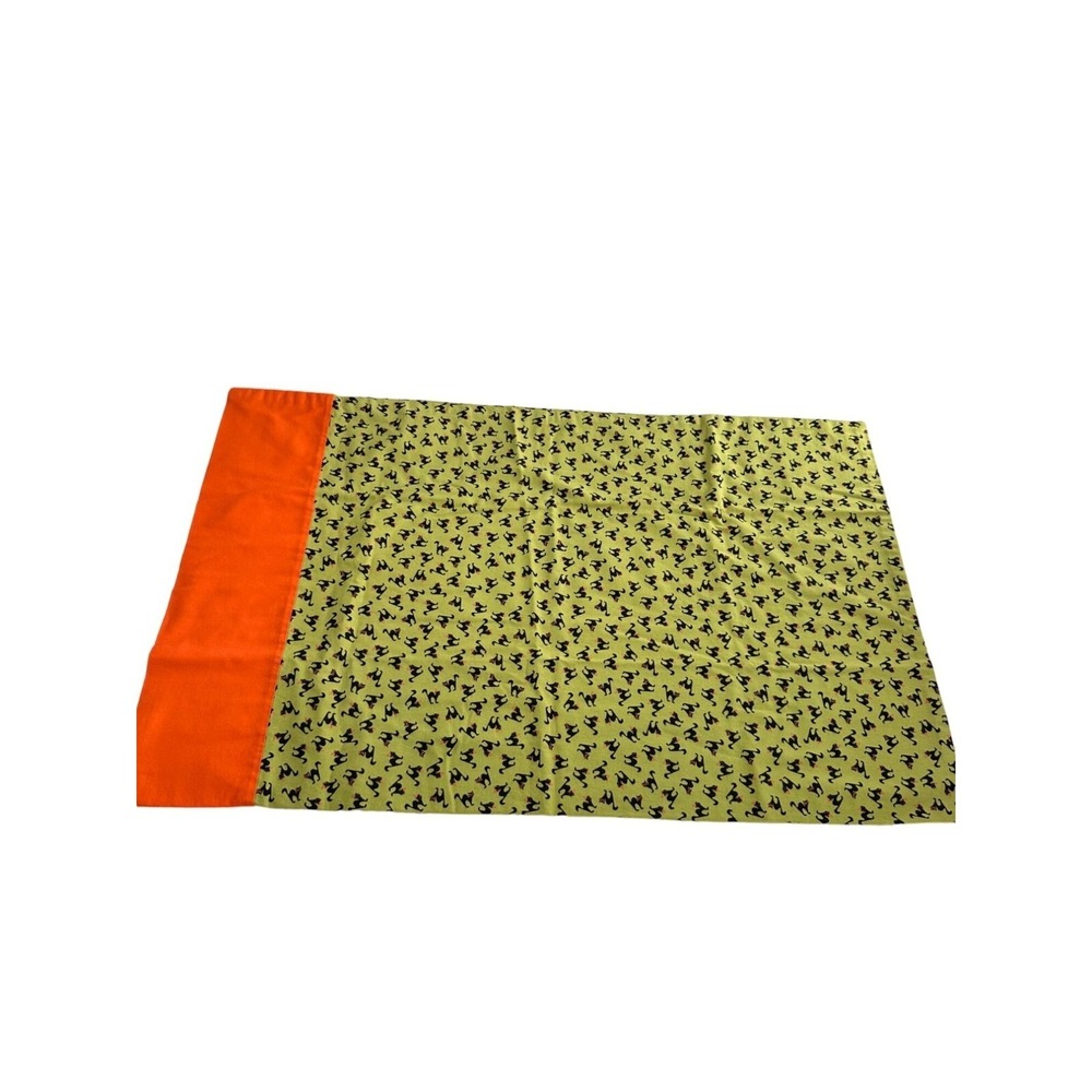 Handmade‎ Halloween Themed Pillowcase Black Cat Pattern Orange Trim 30x18 Case